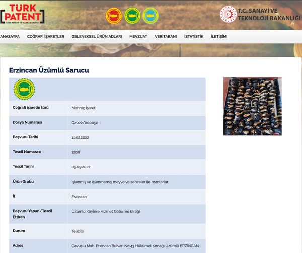 “Erzincan Üzümlü Sarucu” Coğrafi İşaret Tescil Belgesi Aldı