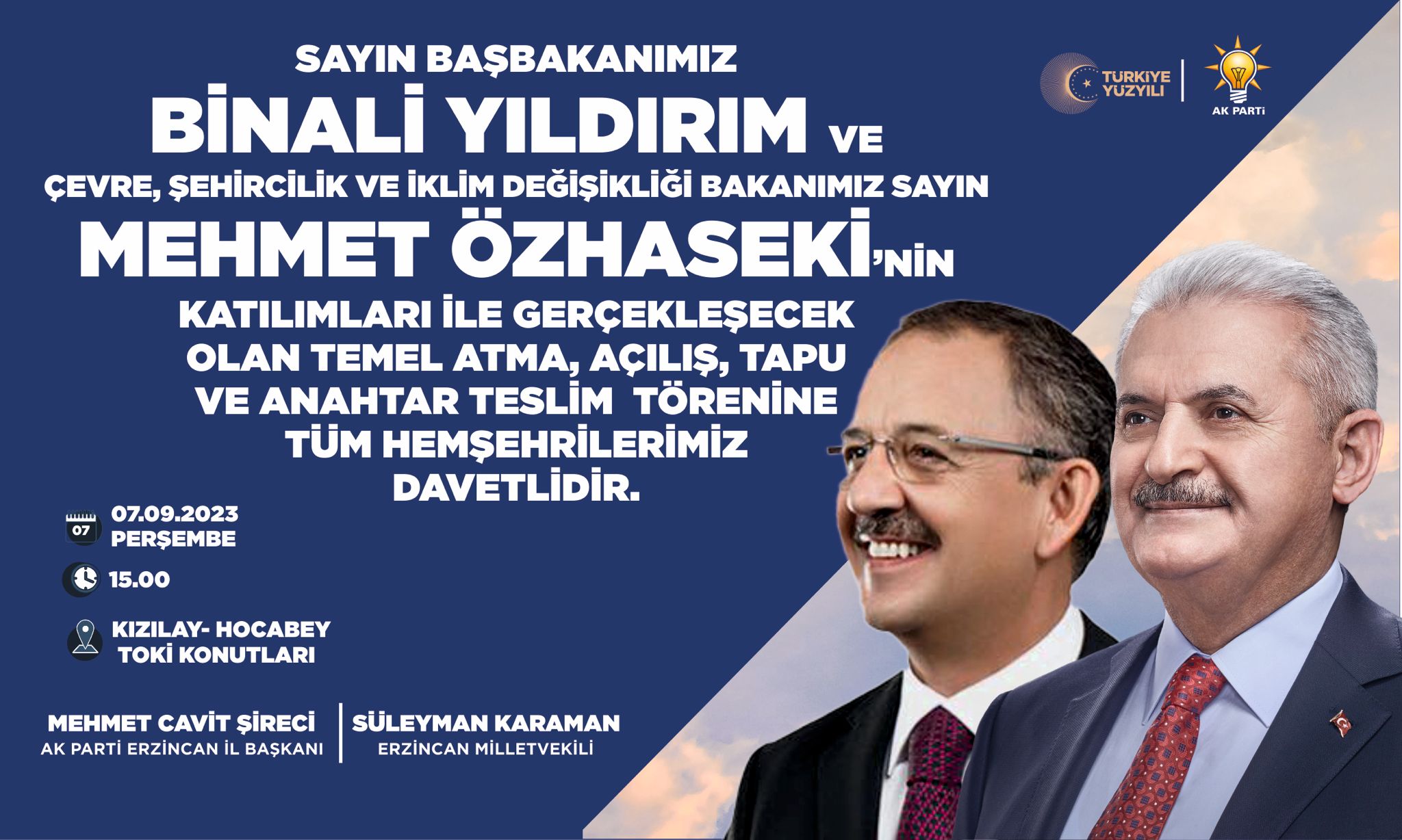 Yıldırım ve Özhaseki, Erzincan'a geliyor