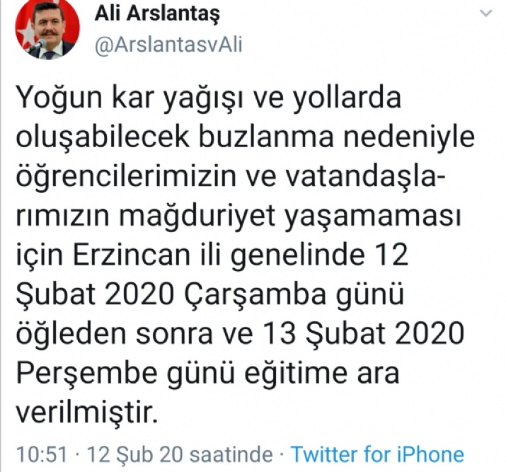 Eğitim Öğretime Kar Tatili