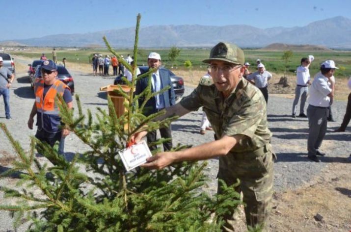 Şehit Künyeleri Fidanlara Asıldı